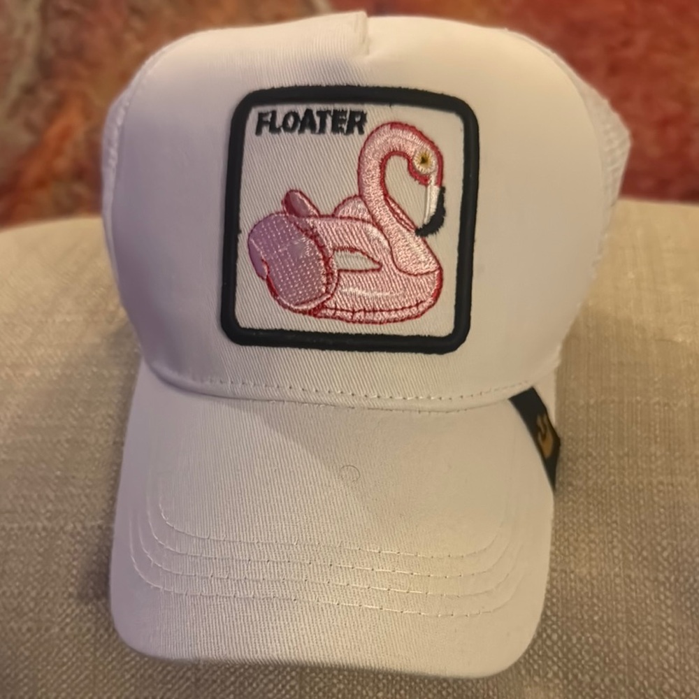White Cap with Pink Flamingo Patch